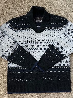 Men's BLACK & BROWN Label Nordic Snowflake Sweater Size M 100% Merino Wool